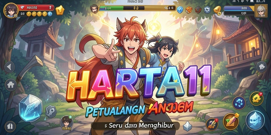 Tampilan gameplay HARTA11 dengan karakter anime yang menarik dan petualangan seru.