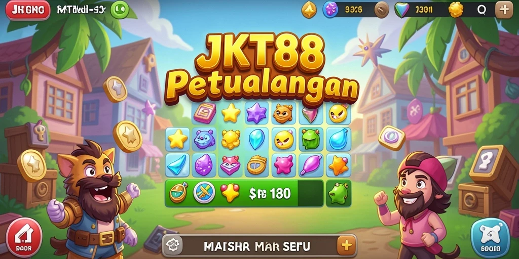 Tampilan gameplay JKT88 dengan item Match-3 yang berwarna-warni.