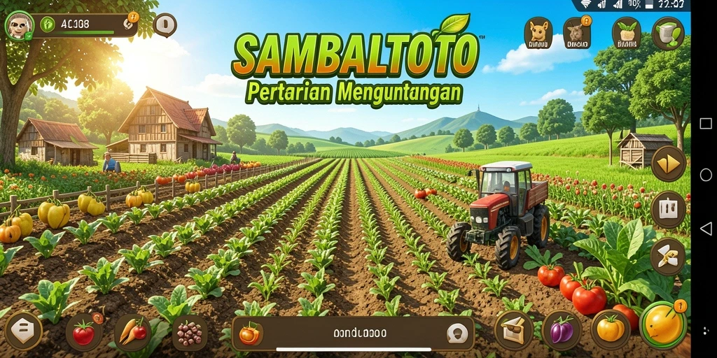 Screenshot gameplay SAMBALTOTO yang menunjukkan aktivitas bertani yang seru.